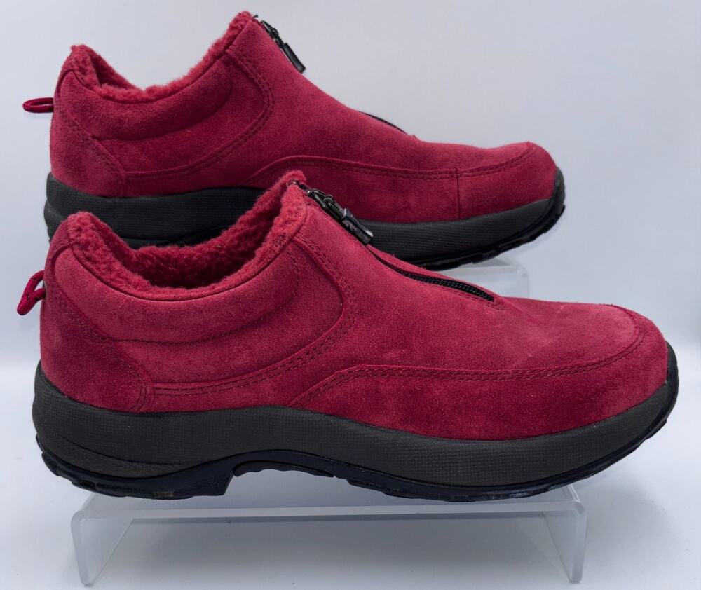 L.L.Bean Athletic Shoes Women's Red Suede Sherpa Lined Zip Slip On 8.5 M